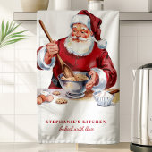 Santa Mixing Cookies Personalisiert Weihnachten Geschirrtuch