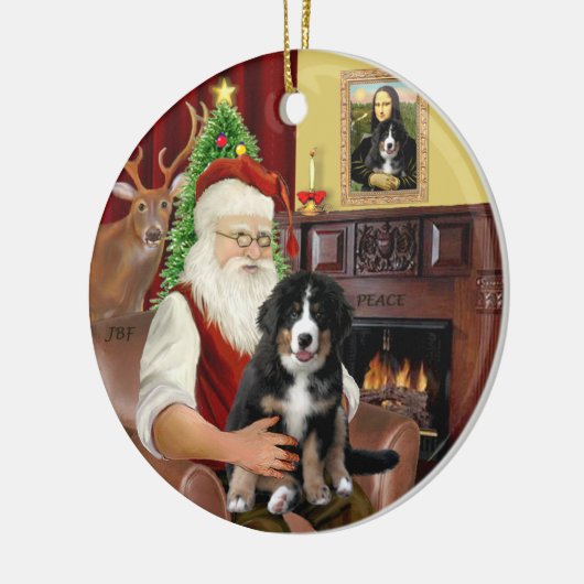 Santa + Mona Lisa - Bernese MD - 2 verschiedene De Keramik Ornament (Links)
