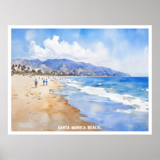 Santa Monica Beach, Ca Aquarellmalerei Poster
