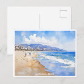 Santa Monica Beach, Ca Aquarellmalerei Postkarte (Vorne/Hinten)