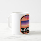 Santa Monica Beach CA Retro Sunset Kaffeetasse (Vorderseite Links)