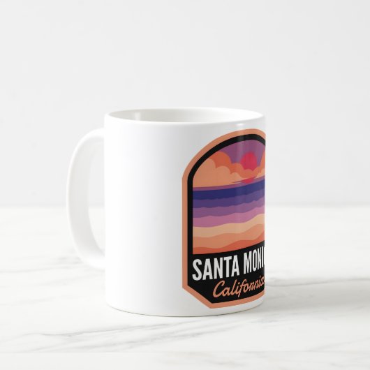 Santa Monica Beach CA Retro Sunset Kaffeetasse (Vorderseite Links)