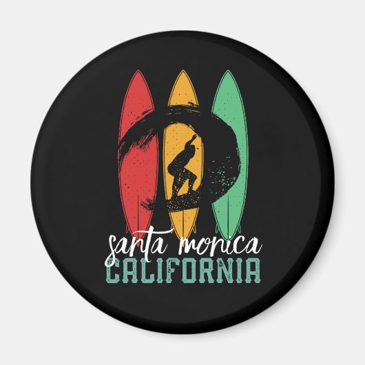 Santa Monica Beach California Retro Surfing Magnet (Vorne)