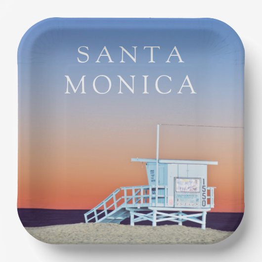 Santa Monica Beach | Los Angeles, Kalifornien Pappteller (Vorderseite)