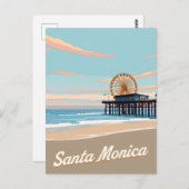 Santa Monica Beach Pier Vintage Art Postkarte (Vorne/Hinten)