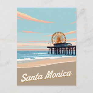Santa Monica Beach Pier Vintage Kunst Postkarte