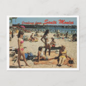 Santa Monica CA, Greetings, Beach Scene 1970 Retro Postkarte (Vorderseite)