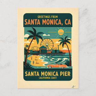 Santa Monica CA Pier Retro-Reise 1950er Jahre Postkarte