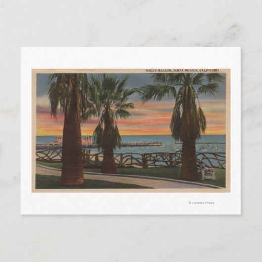 Santa Monica, CA - Yachthafen und Sonnenuntergang Postkarte (Vorderseite)