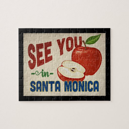 Santa Monica California Apple - Vintage Travel Puzzle (Horizontal)