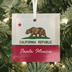 Santa Monica California Republic Flagge Weihnachte Ornament Aus Glas