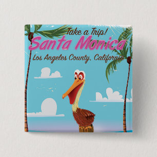 Santa Monica Cartoon Retro-Reiseplakat Button