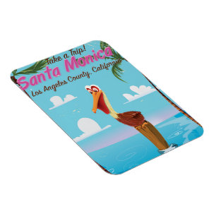 Santa Monica Cartoon Retro-Reiseposter Magnet