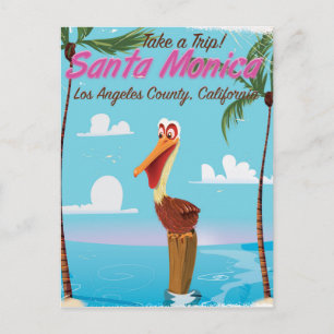 Santa Monica Cartoon Retro-Reiseposter Postkarte