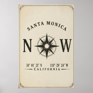 Santa Monica Kalifornien Koordinaten Vintage-Desig Poster