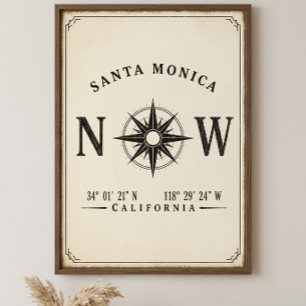 Santa Monica Kalifornien Koordinaten Vintage-Desig Poster
