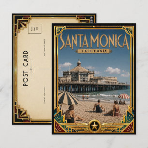 Santa Monica Kalifornien Vintage Art Deco Golden Postkarte