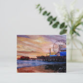 Santa Monica Pier bei Sonnenuntergang Postkarte (Stehend Vorderseite)