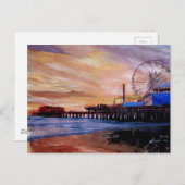 Santa Monica Pier bei Sonnenuntergang Postkarte (Vorne/Hinten)