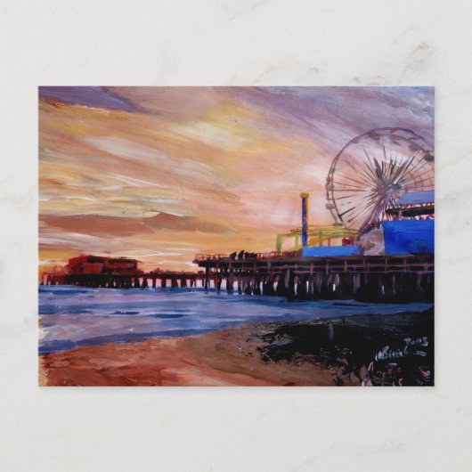 Santa Monica Pier bei Sonnenuntergang Postkarte (Vorderseite)