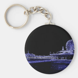 Santa Monica Pier Blue Neon Night Photo Edit Schlüsselanhänger