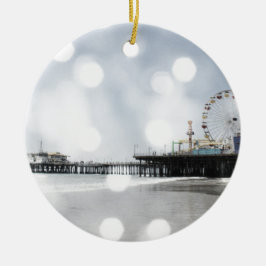 Santa Monica Pier - Graues Glitzern Foto Edit Keramikornament