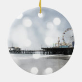 Santa Monica Pier - Graues Glitzern Foto Edit Keramikornament (Hinten)