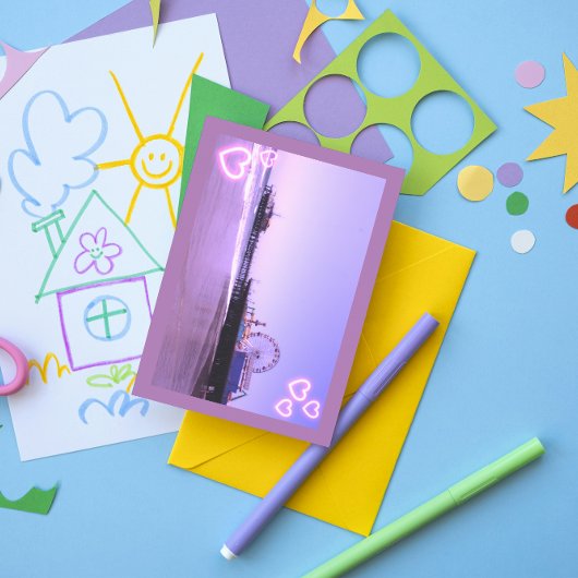 Santa Monica Pier Lila Hearts Postkarte