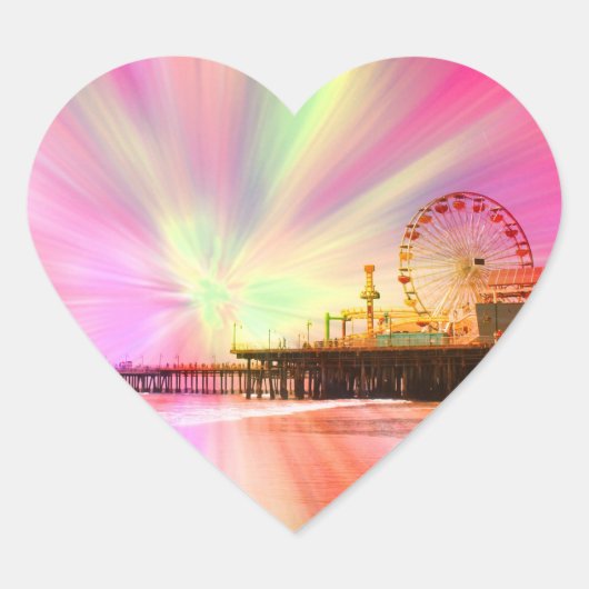 Santa Monica Pier Rosa Explosion Herz-Aufkleber (Vorderseite)