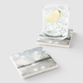 Santa Monica Pier Silver Gray Glitzern Steinuntersetzer (Seitenansicht)