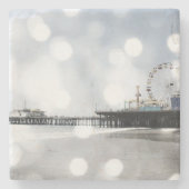 Santa Monica Pier Silver Gray Glitzern Steinuntersetzer (Vorderseite)