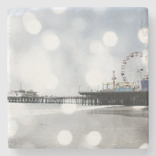 Santa Monica Pier Silver Gray Glitzern Steinuntersetzer (Vorderseite)