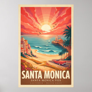 Santa Monica Pier Vintage Kalifornien Reiseplakat Poster