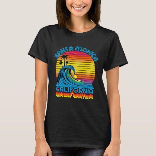 Santa Monica Retro Throwback Surf & Beach Souvenir T-Shirt (Vorderseite)