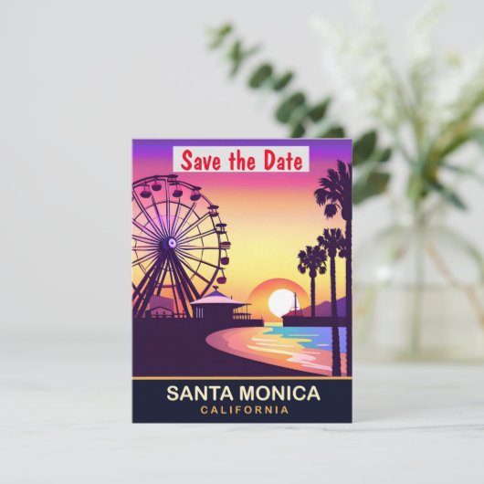 Santa Monica, Riesenrad, Travel Postcard, Save The Date (Stehend Vorderseite)