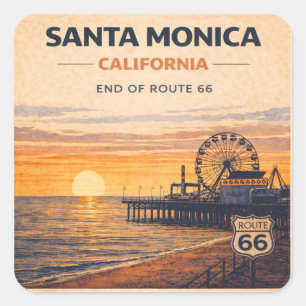 Santa Monica Route 66 Strand Reise-Aufkleber Gesch Quadratischer Aufkleber