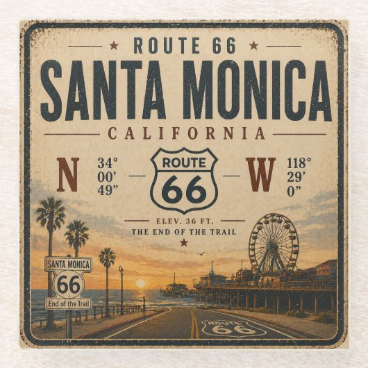 Santa Monica Route 66 Trinkpause Glasuntersetzer (Vorderseite)