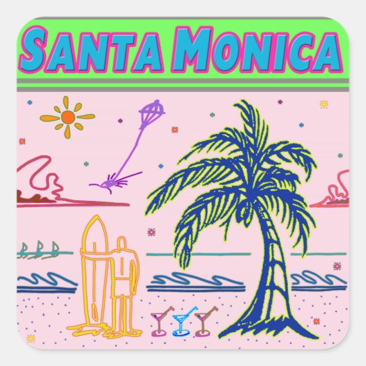 "Santa Monica" Surfer Beach Aufkleber (Vorderseite)