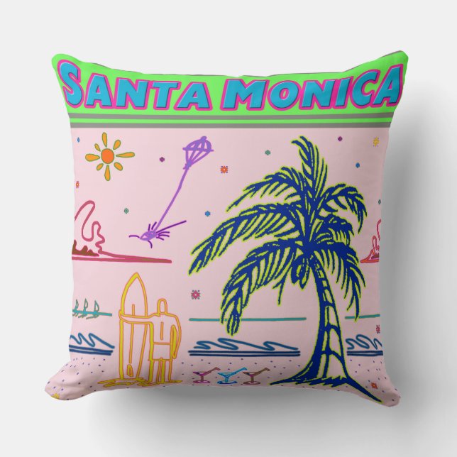"Santa Monica" Surfer Beach Pillow Kissen (Vorderseite)
