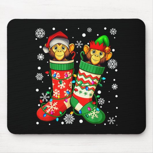 Santa Monkey Animal In Christmas Socks Men Women Mousepad (Vorne)