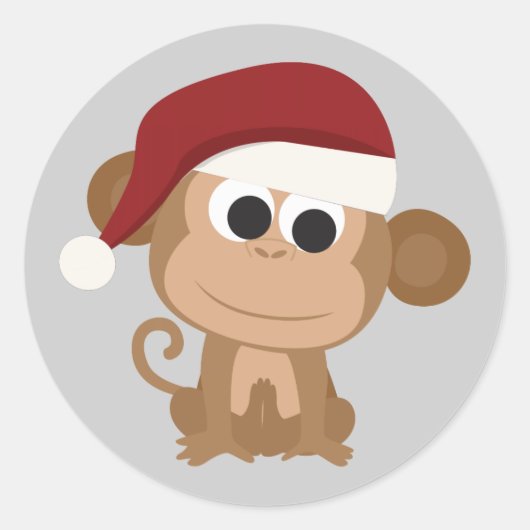 Santa Monkey Runder Aufkleber (Vorderseite)