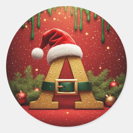 Santa-Monogramm A für Weihnachtsgeschenke Runder Aufkleber (Vorderseite)