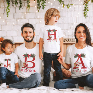 Santa Monogramm und Name Familie passend T-Shirt