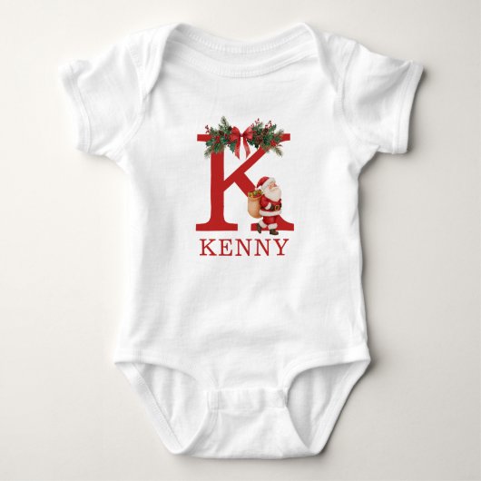 Santa Monogrammed and Name Family Matching Baby Strampler (Vorderseite)
