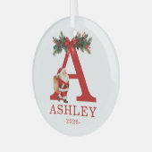 Santa Monogrammed and Name Family Matching Ornament Aus Glas (Vorderseite links)