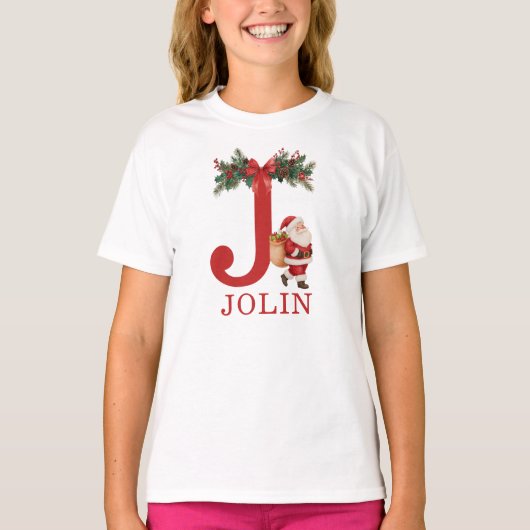 Santa Monogrammed and Name Family Matching T-Shirt (Vorderseite)