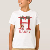 Santa Monogrammed and Name Family Matching T-Shirt (Vorderseite)