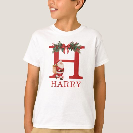 Santa Monogrammed and Name Family Matching T-Shirt (Vorderseite)