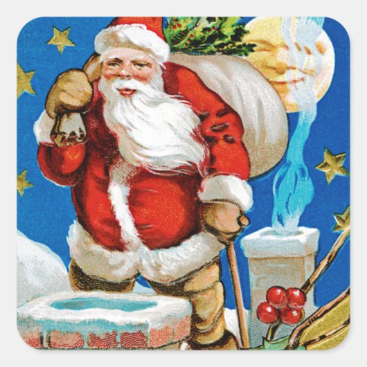 Santa Moon Quadratischer Aufkleber (Vorderseite)