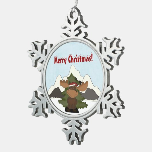 Santa Moose Mountain Snoflake Weihnachtsschmuck Schneeflocken Zinn-Ornament (Rechts)